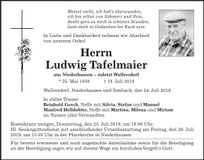 Traueranzeige Ludwig Tafelmaier