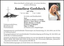 Traueranzeige Anneliese Gerlsbeck