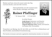 Traueranzeige Rainer Pfaffinger