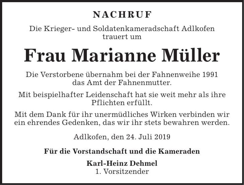 Traueranzeige Marianne Müller
