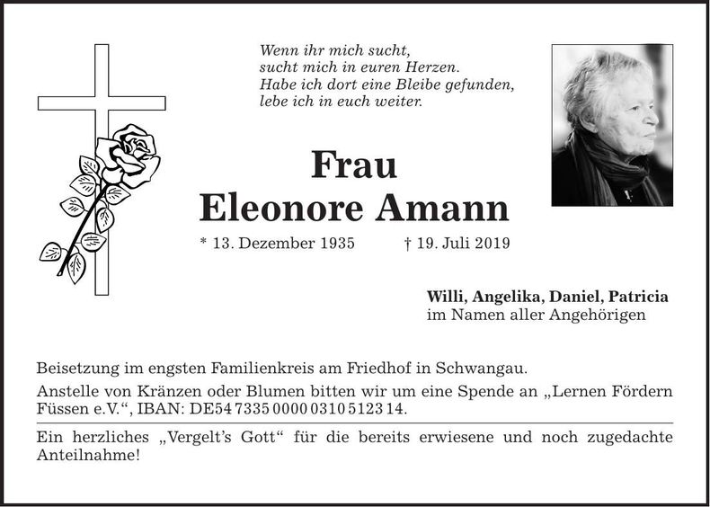 Traueranzeige Eleonore Amann