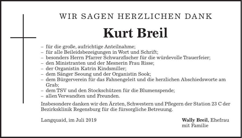 Traueranzeige Kurt Breil