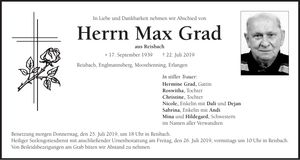Traueranzeige Max Grad