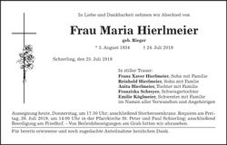 Traueranzeige Maria Hierlmeier