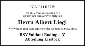 Traueranzeige Albert Liegl