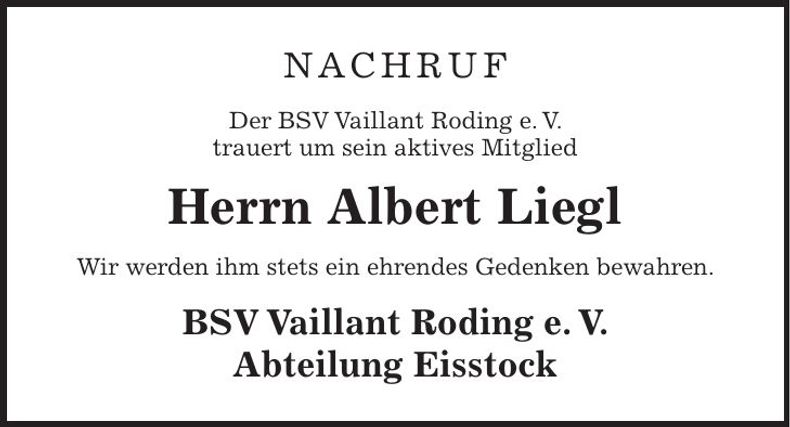 Traueranzeige Albert Liegl