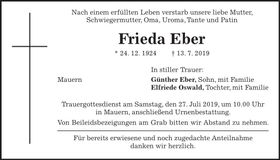 Traueranzeige Frieda Eber