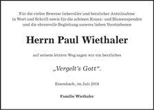 Traueranzeige Paul Wiethaler
