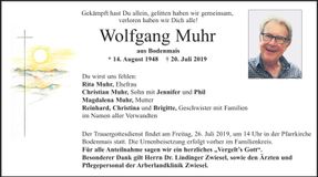 Traueranzeige Muhr Wolfgang