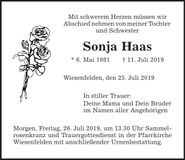 Traueranzeige Sonja Haas