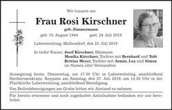 Traueranzeige Rosi Kirschner