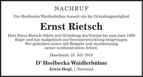Traueranzeige Ernst Rietsch