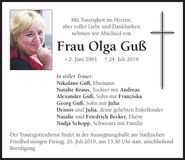 Traueranzeige Olga Guß