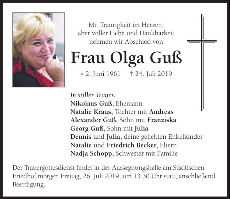 Traueranzeige Olga Guß