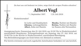 Traueranzeige Albert Vogl