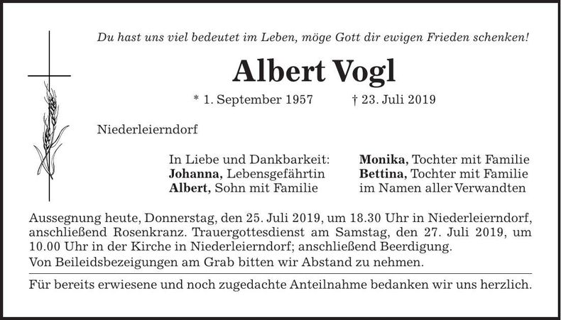 Traueranzeige Albert Vogl