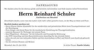 Traueranzeige Reinhard Schuler