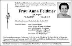 Traueranzeige Anna Feldmer
