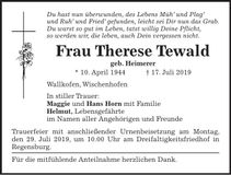 Traueranzeige Therese Tewald