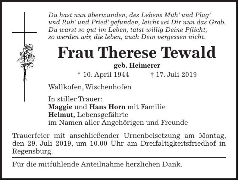 Traueranzeige Therese Tewald