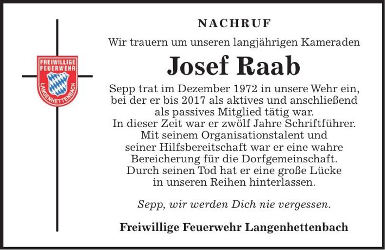 Traueranzeige Josef Raab