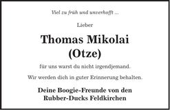 Traueranzeige Thomas Mikolai