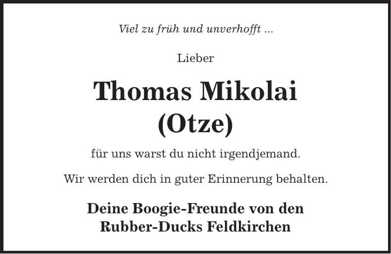 Traueranzeige Thomas Mikolai