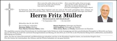 Traueranzeige Fritz Müller