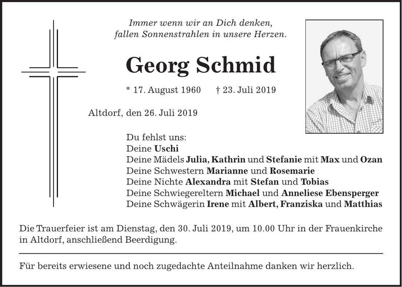 Traueranzeige Georg Schmid