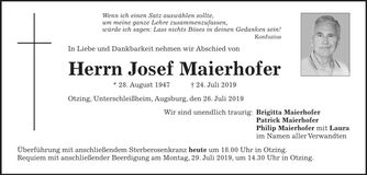 Traueranzeige Josef Maierhofer