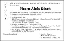 Traueranzeige Alois Rösch