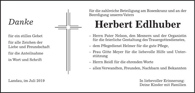 Traueranzeige Herbert Edlhuber