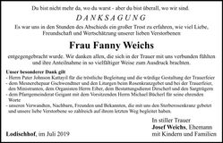 Traueranzeige Franziska Weichs