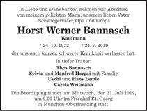 Traueranzeige Horst Werner Bannasch