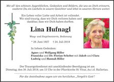 Traueranzeige Lina Hufnagl