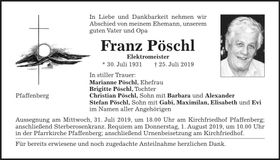 Traueranzeige Franz Pöschl