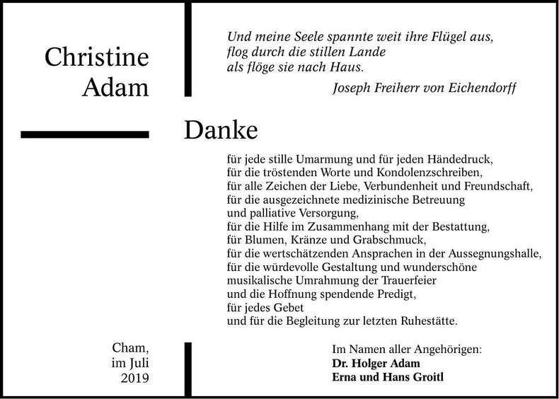 Traueranzeige Christine Adam