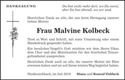 Traueranzeige Malvine Kolbeck