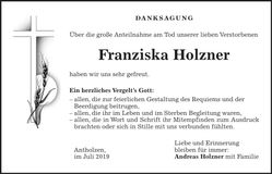 Traueranzeige Franziska Holzner