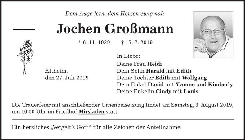 Traueranzeige Jochen Großmann