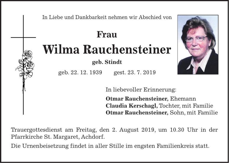 Traueranzeige Wilma Rauchensteiner