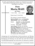 Traueranzeige Maria Wölfl