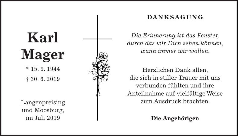 Traueranzeige karl Mager