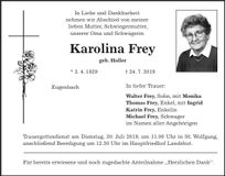 Traueranzeige Karolina Frey