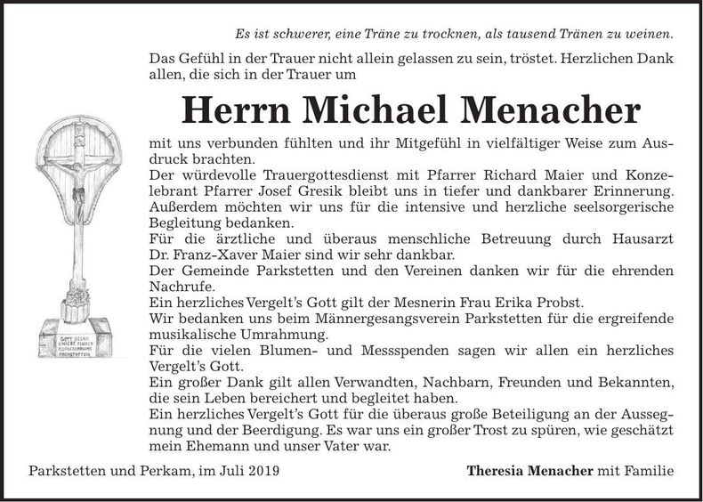 Traueranzeige Michael Menacher