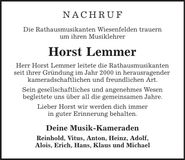 Traueranzeige Horst Lemmer
