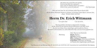 Traueranzeige Dr. Erich Wittmann