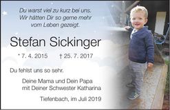 Traueranzeige Stefan Sickinger