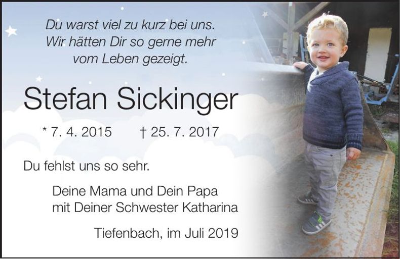 Traueranzeige Stefan Sickinger