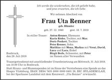 Traueranzeige Uta Renner
